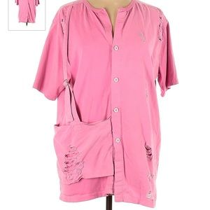 NWT CARMAR neon pink button down destroyed top